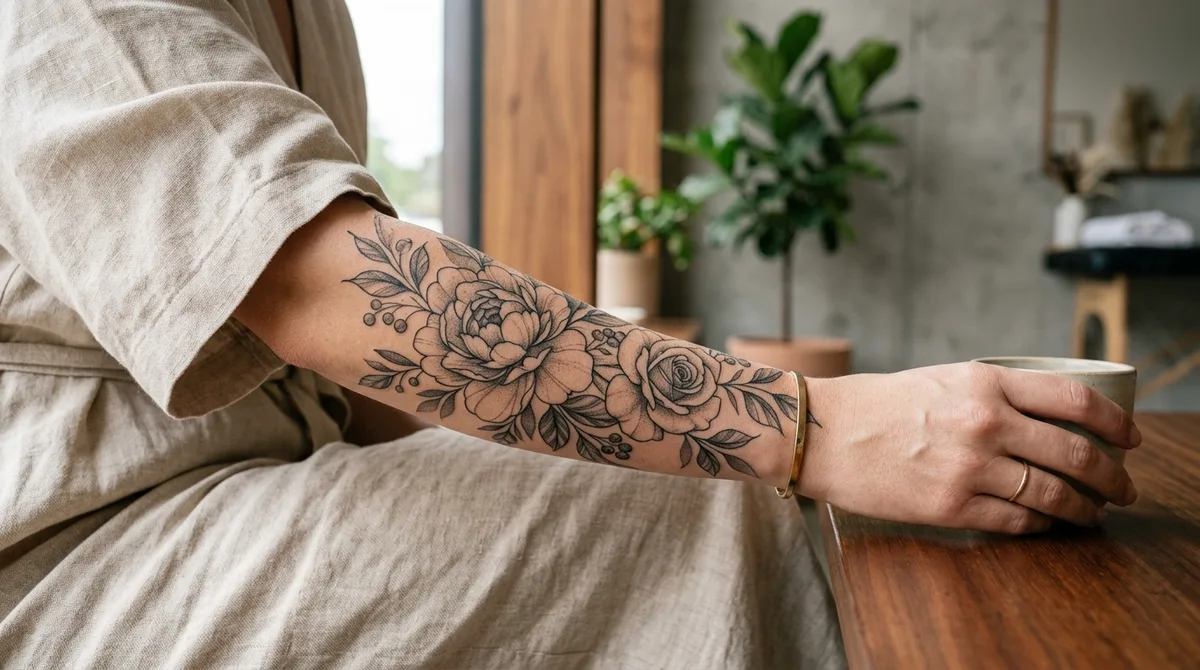 Tatouage floral avant bras : guide des styles, fleurs et placements